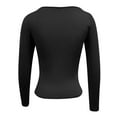 thumbnail image 4 of Womens Shirts Crop Top Crewneck Solid Slim Fit Long Sleeve Womens Shirts Black Size XS, 4 of 5