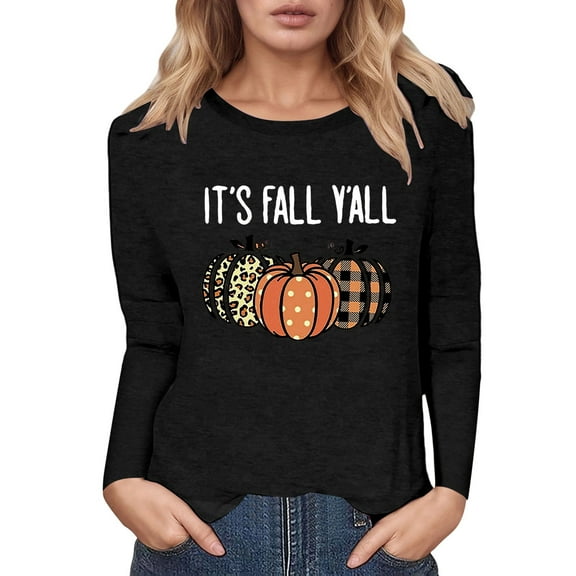 Halloween Shirts Tops For Women Long Sleeve Punpkin Pattern Crew Neck Slim Fit Womens Shirts Tank,Black,L