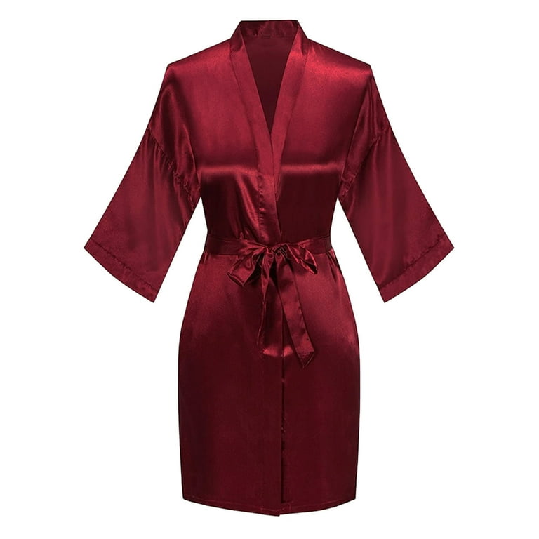 Feancey Silk Kimono Robes for Women Short Bathrobe Soft Satin Nightdress Cozy Bridesmaid Weddding Party Dressing Gown Sleepwear with Belt Limited Time
