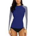 thumbnail image 1 of Charmo Women's Striped Rash Guard UPF 50+ Long Sleeve Swimsuit Top Swim Shirts, 1 of 5