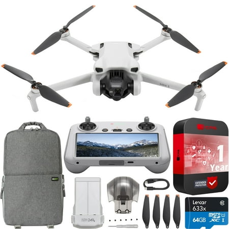 DJI Mini 3 Camera Drone Quadcopter with RC Smart Remote Controller with 4K HDR Video Extended Protection Bundle with Deco Gear Backpack + Accessories