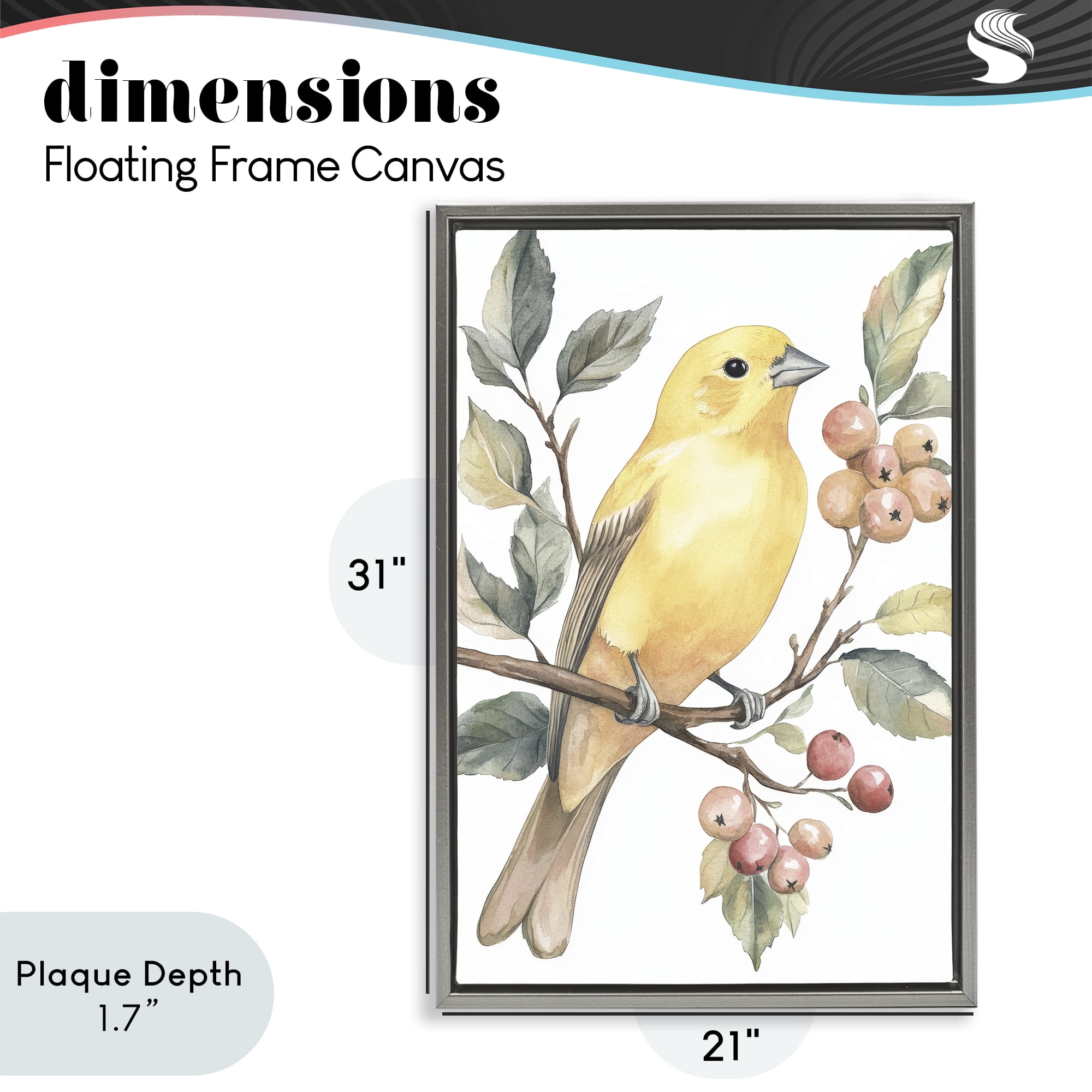 Stupell Industries Sun Lit Bird on Branch Gray Framed Floater Canvas Wall Art, design by Petal Prints Design