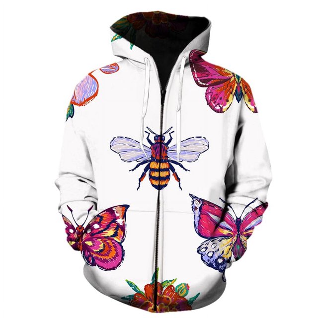 Sudadera con capucha y cremallera para hombre, con estampado 3D de mariposas y dibujos animados divertidos, ropa informal de calle para primavera y otoño