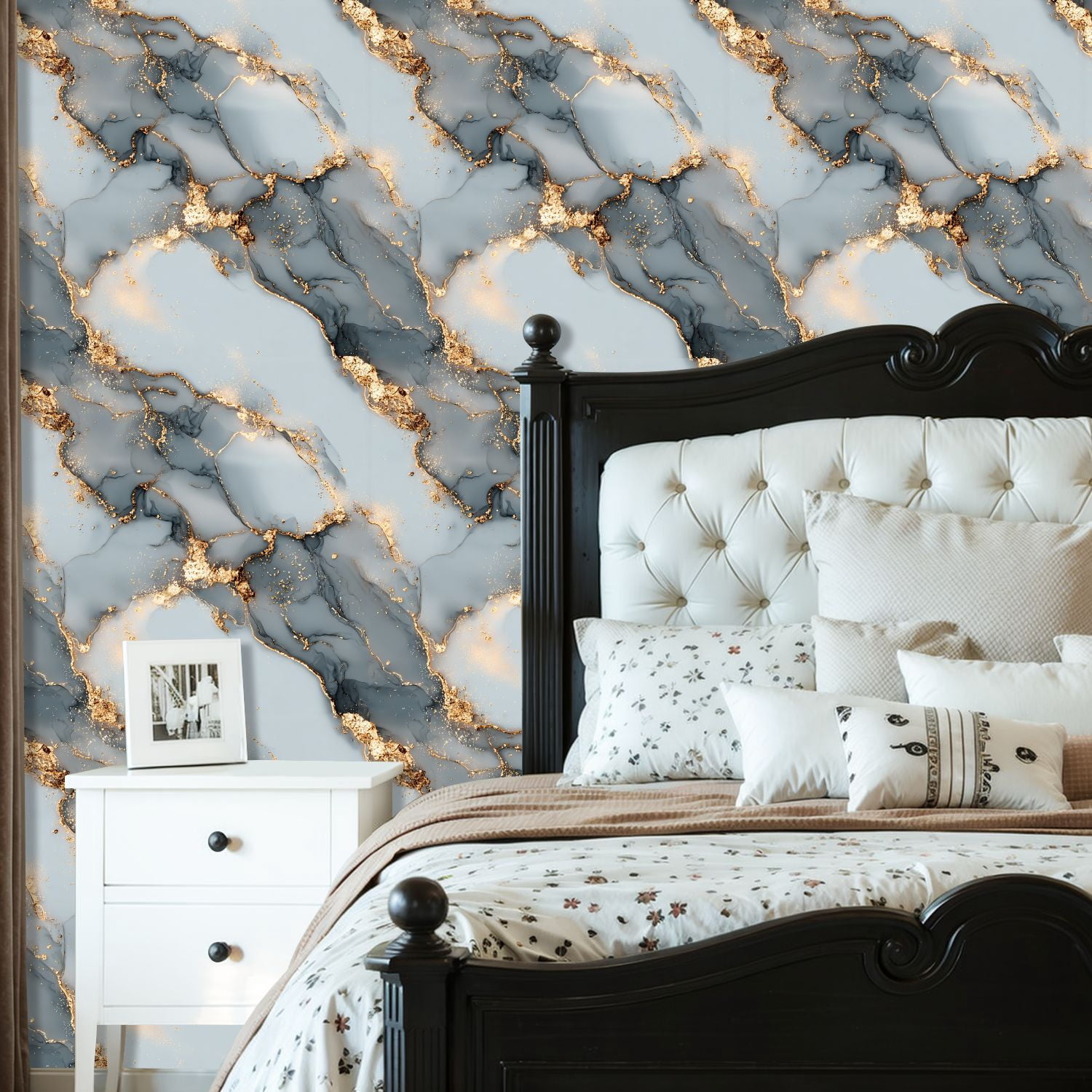 Peel and Stick Wallpaper Elegant Blue Gold Marble Abstract Art Fluid Patterns Wall Mural 23.6in x 9.8ft Self Adhesive Removable Wall Paper Renter Friendly Wallpaper for Nursery Bedroom Cabinets