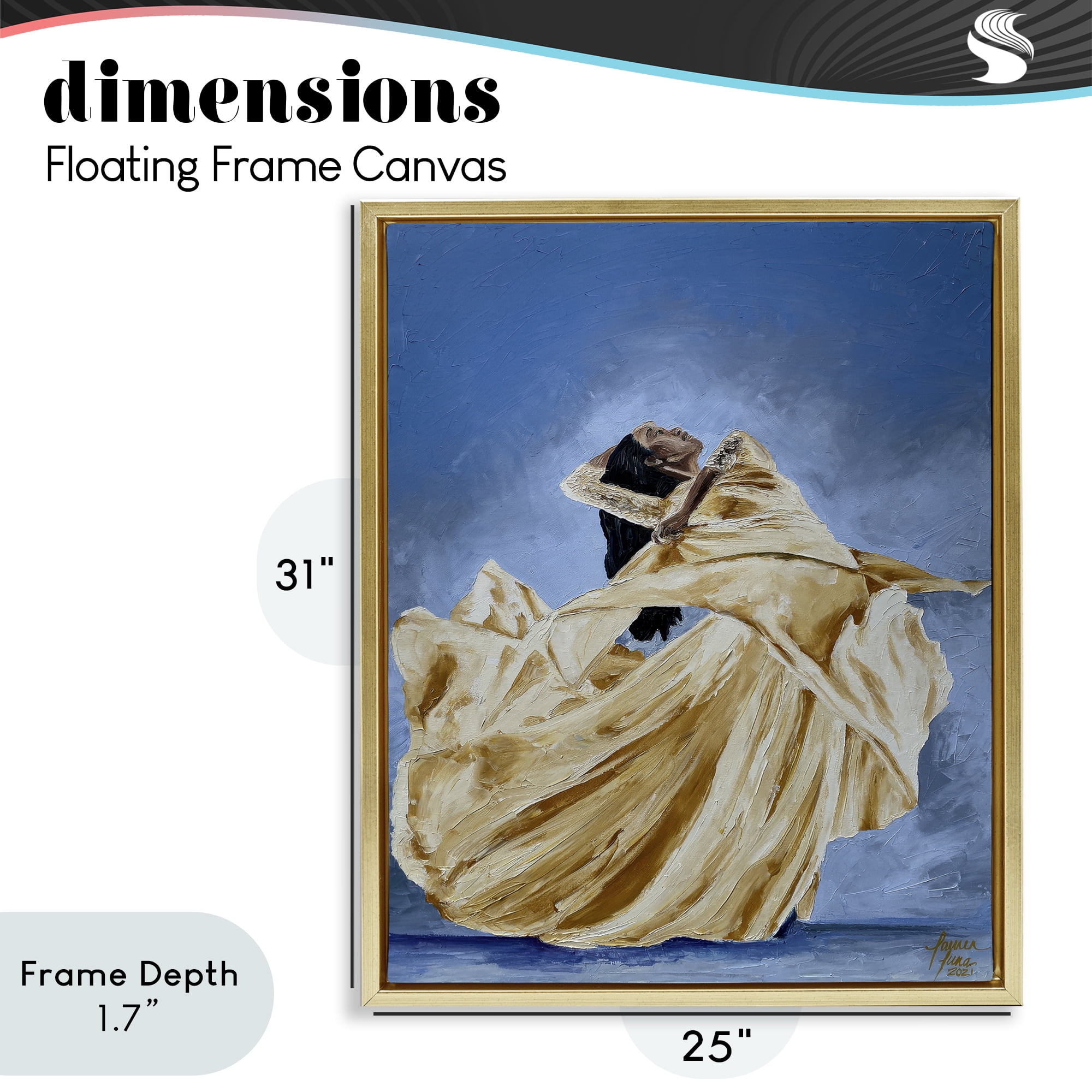 Stupell Industries Expressive Elegant Dancer Gold Framed Floater Canvas Wall Art, design by Lauren Luna