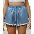 thumbnail image 2 of Vedolay Womens Comfy Drawstring Elastic Waist Solid Color Lace Shorts,Blue L, 2 of 4