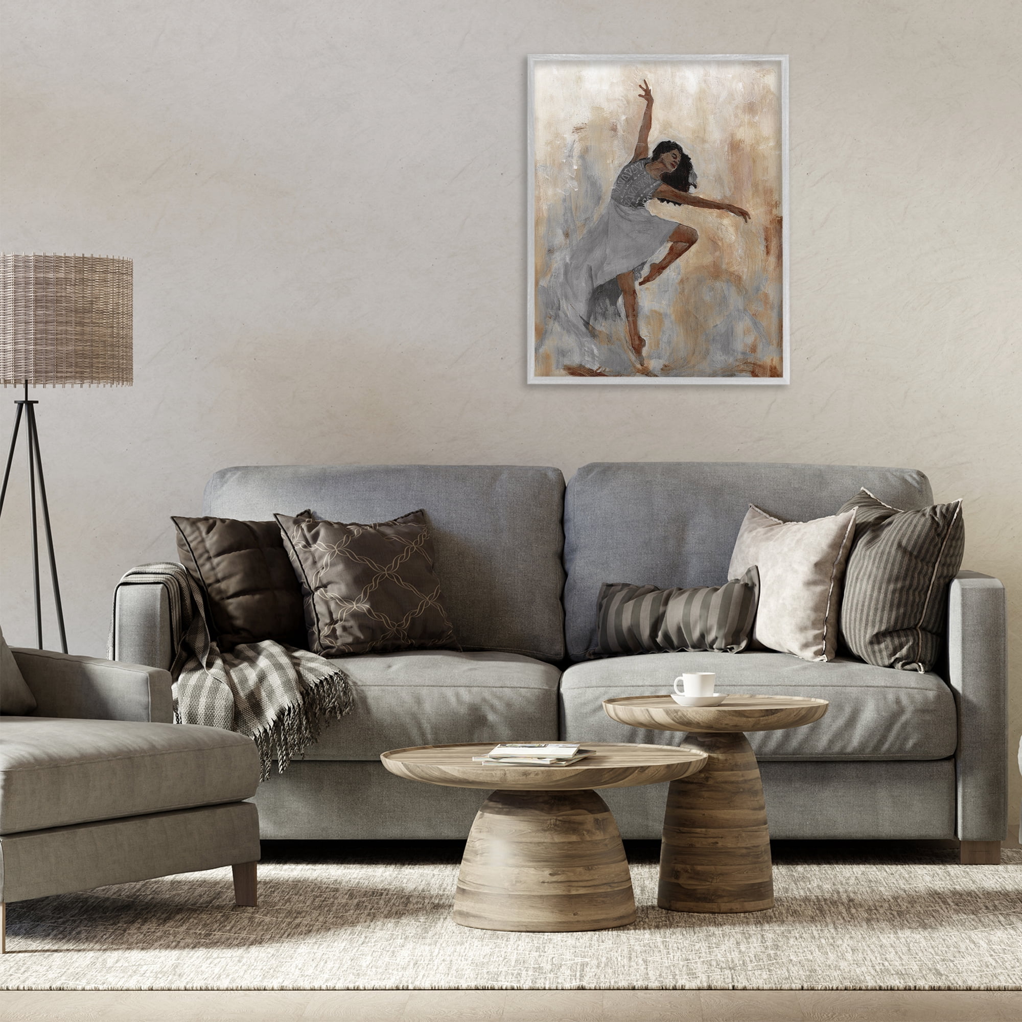 Stupell Industries Flowing Dancer Woman Novelty Painting Gray Framed Art Print Wall Art, 24 x 30