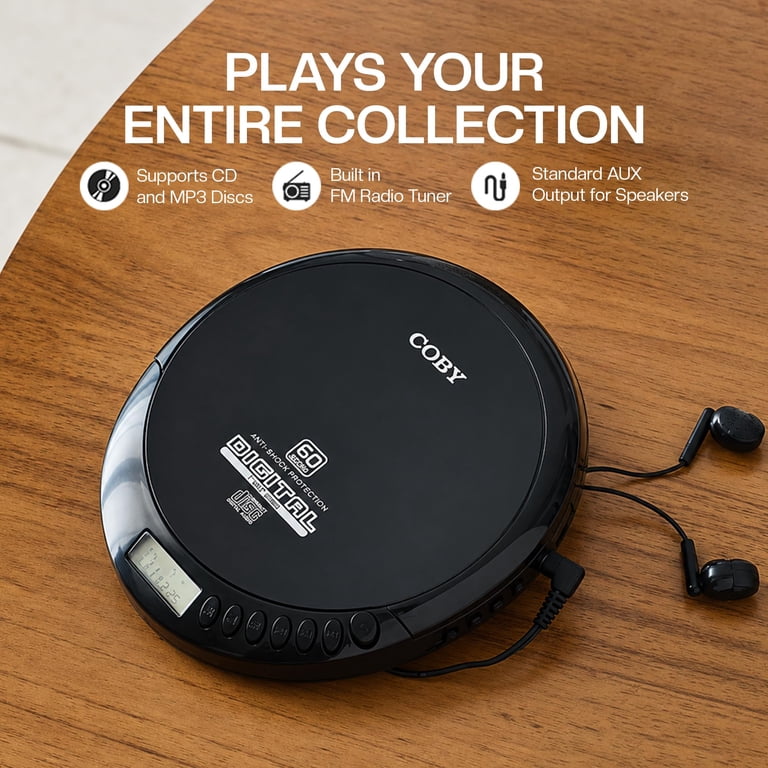 Coby, Portable CD Player, Anti-Skip, FM Radio, Stereo Earbuds