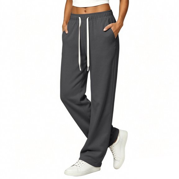 Wide Leg Sweatpants Women 2026 Fall Clothes Stretchy Baggy Wide Leg Streetwear Casual Lounge Travel Track Pants Dark Gray XL