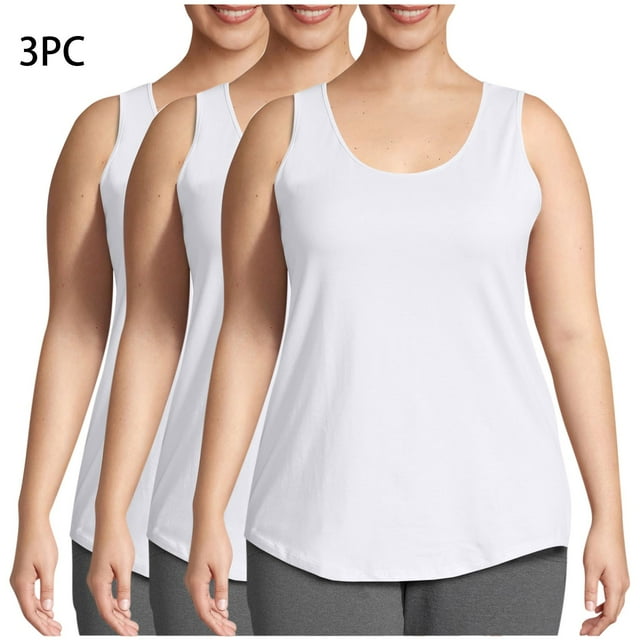 asjyhkr Débardeurs pour Femmes Grande Taille Col Rond T-Shirts d'Été Basiques Sans Manches Lot de 3