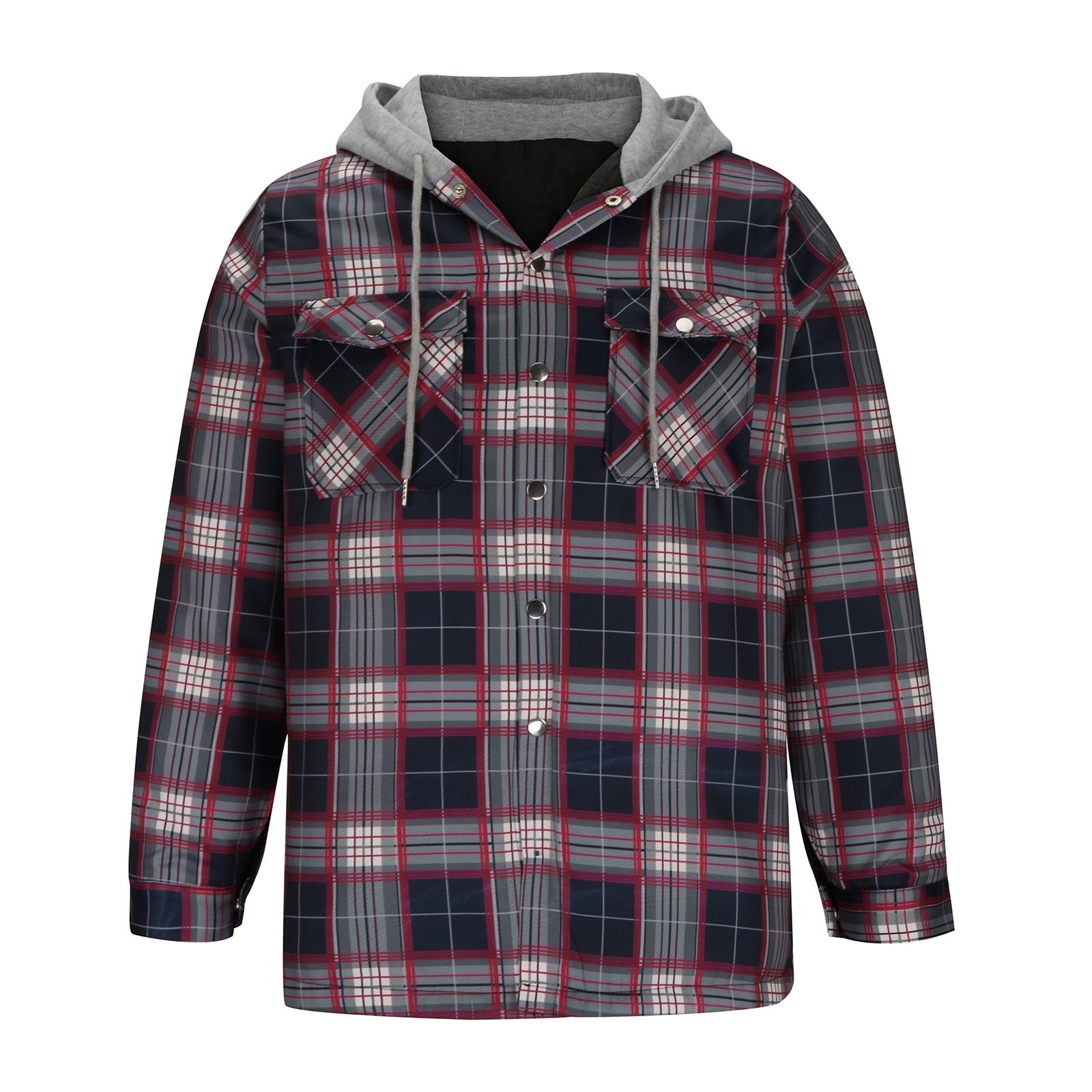 Hvyesh Mens Plaid Flannel Shirt Jacket Big and Tall Quilted Lined Hooded  Jackets Zip Up Hoodies Long Sleeve Cotton Warm Coat with Pocket Winter Thick  Thermal Outerwear with Removable Hood 