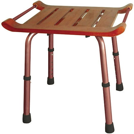 Drive Medical Adjustable Height Teak Bath Bench Stool Rectangular