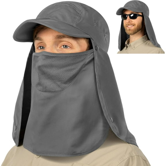 Minzimin Fishing Sun Hat with Neck Flap for Men UV Protection Cover Outdoor Bucket Cap with Face Covering for Hiking Running