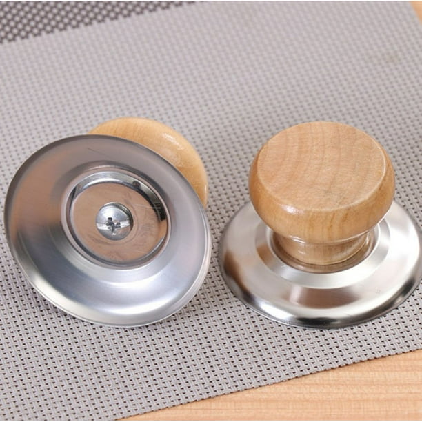 Solid Wood Pot Lid Cap Stainless Steel Top Bead Antiscalding Solid