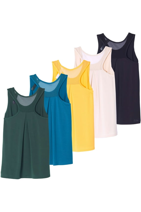 5 Pack: Women's Racerback Workout Tank Top Mesh Back Dry-Fit Sleeveless Running Gym (Available In Plus Size)