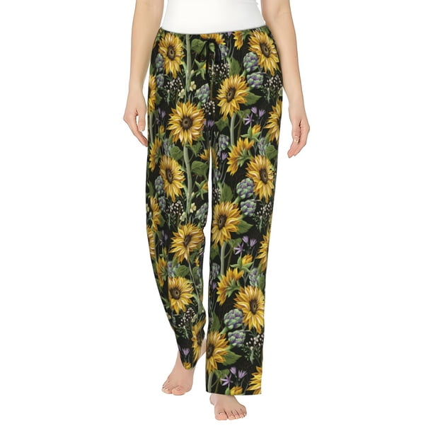 Fotbe Sunflowers Pantalones de Pijama para Mujer, Pantalones de Dormir, Pantalones Pj con Cordón y Bolsillos-3X-Large