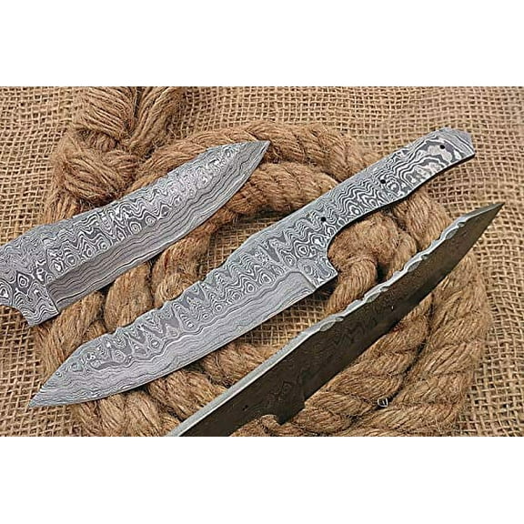 10.5 inches Long Damascus Steel Nessmuk Blade Skinning Knife, Knife Making Supplies, Hand Forged rain Drop Pattern Damascus Steel Blank Blade Hunting Knife, 5.25" Cutting Edge, 4.5" Scale Space