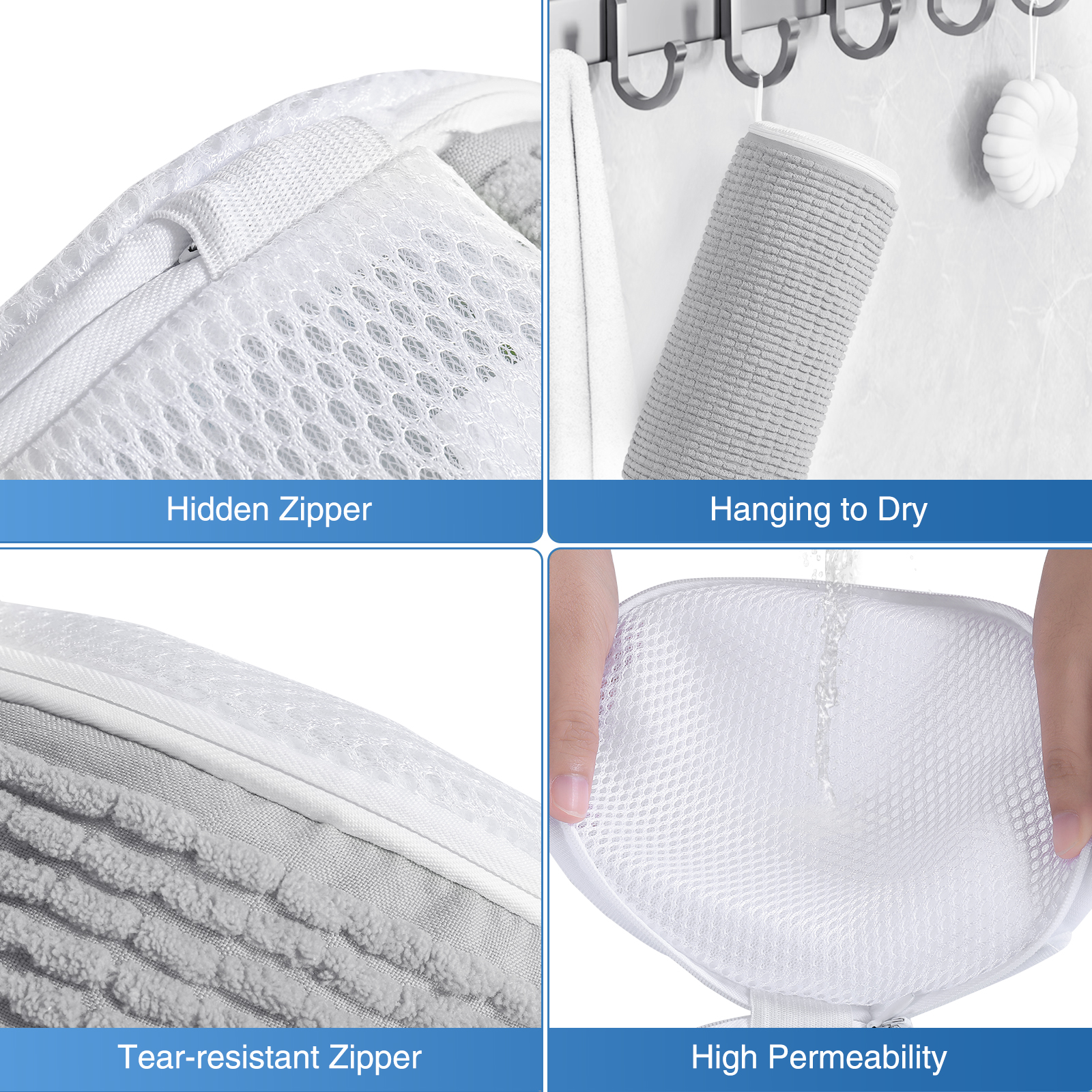 Avoalre Shoe Laundry Bag, Fluffy Fibers 360° Cleaning Shoe Washing Bag with Dry Net Bag, Top Hidden Zipper, Durable & Reusable for Sneakers