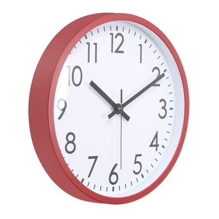 Unique Bargains 10 Inch Wall Clock, 3D Number Quartz Battery Operated Silent Non-Ticking Round Wall Clocks, Red