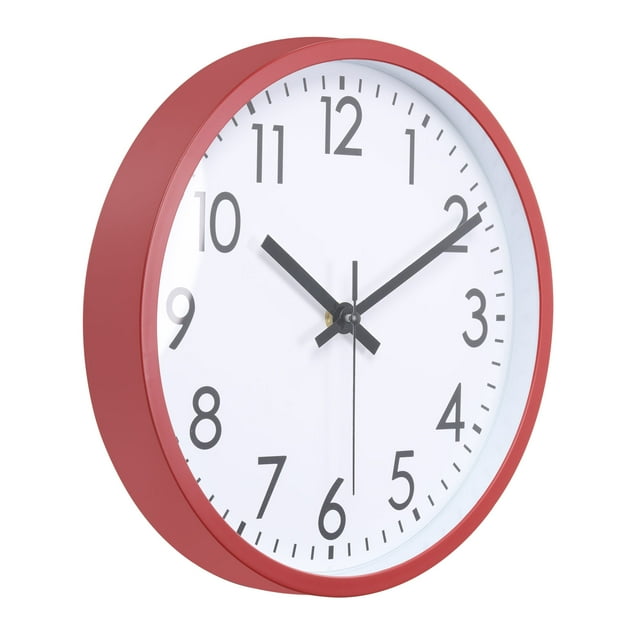 Unique Bargains Horloge Murale de 10 Pouces, Chiffres 3D Quartz à Piles Silencieuse Sans Tic-Tac, Horloges Murales Rondes, Rouge