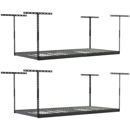 2-Pack 4 x 8 MonsterRax Overhead Garage Storage Rack, Ceiling Racks for Garage, Organization Shelving, Adjustable Hanging Shelf, Grey, 24"-45" Height Adjustment