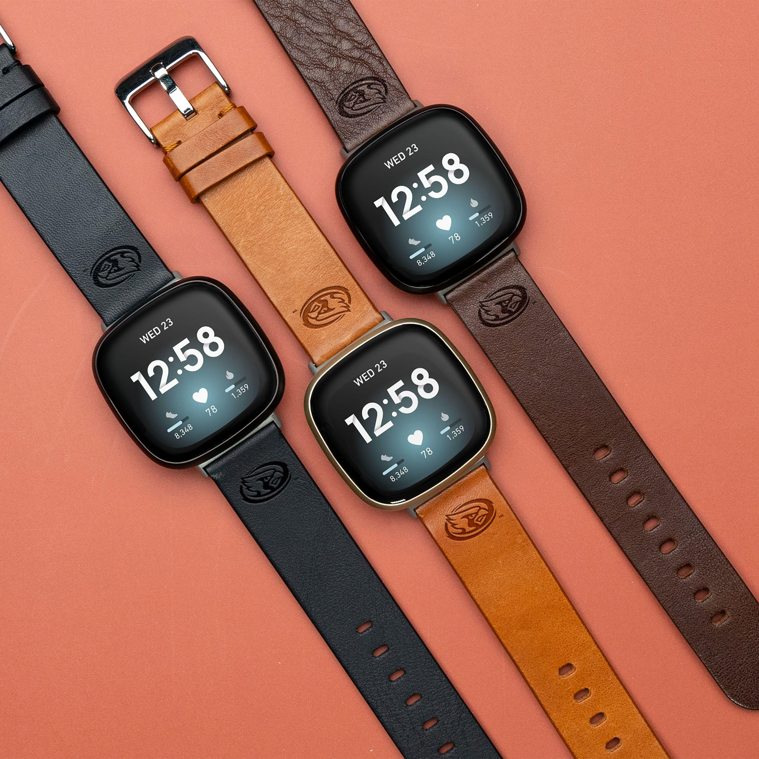 Cyclones Premium Leather Unisex Watch Band for FitBit Versa 3 and Sense (Long Black) by Affinity Bands