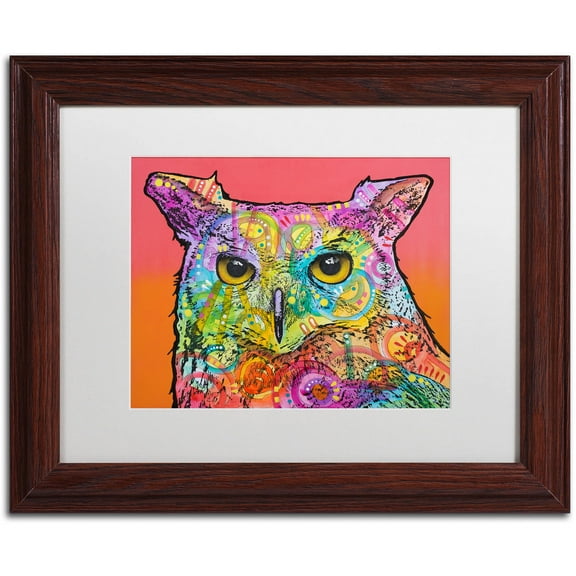 Trademark Fine Art "Red Owl" Canvas Art by Dean Russo, White Matte, Wood Frame