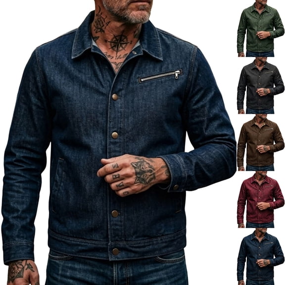 Miqool Denim Jacket for Men Button Down Long Sleeve Trucker Jean Jacket Casual Workwear Coat with Pockets