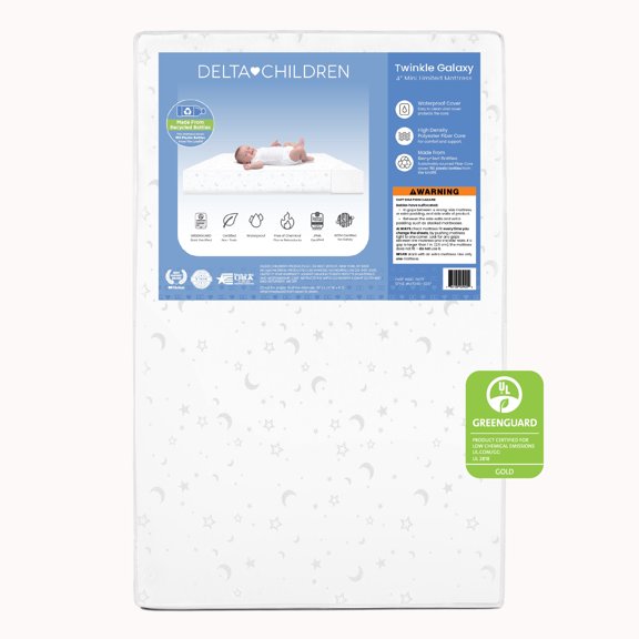 Delta Children Glimmer Stars 3-inch Mini/Portable Waterproof Crib Mattress