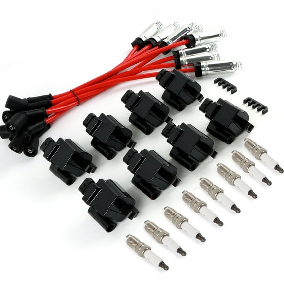 POLARPRA 8PCS UF-271 Square Ignition Coils Pack & 41-962 Platinum Spark Plugs & M8-48322R Spark Plug Wires 8mm Set Compatible GMC Cadillac 4.8L 5.3L 6.0L 8.1L Replaces# UF271 D581 1255