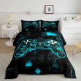 thumbnail image 2 of Manfei Gaming Full Size Comforter Sets,Geometry Plaid Bedding Comforter Set,Gradent Cyan Black Bedding Sets For Boy,Microfiber Room Decor Reversible,3-Piece, 2 of 8