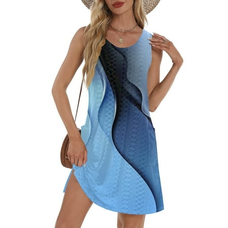 GXIPO Hollow Out Swimdress for Women Casual Sundresses Sleeveless Bikini Beach Cover Up Women s Summer Dresses Bathing Suit Cover Up with Pockets Blue 3XL