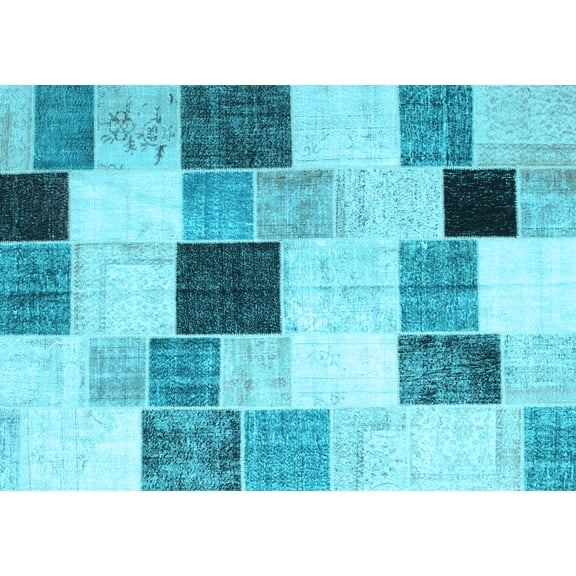 Ahgly Company Indoor Rectangle Patchwork Light Blue Transitional Area Rugs, 2' x 4'