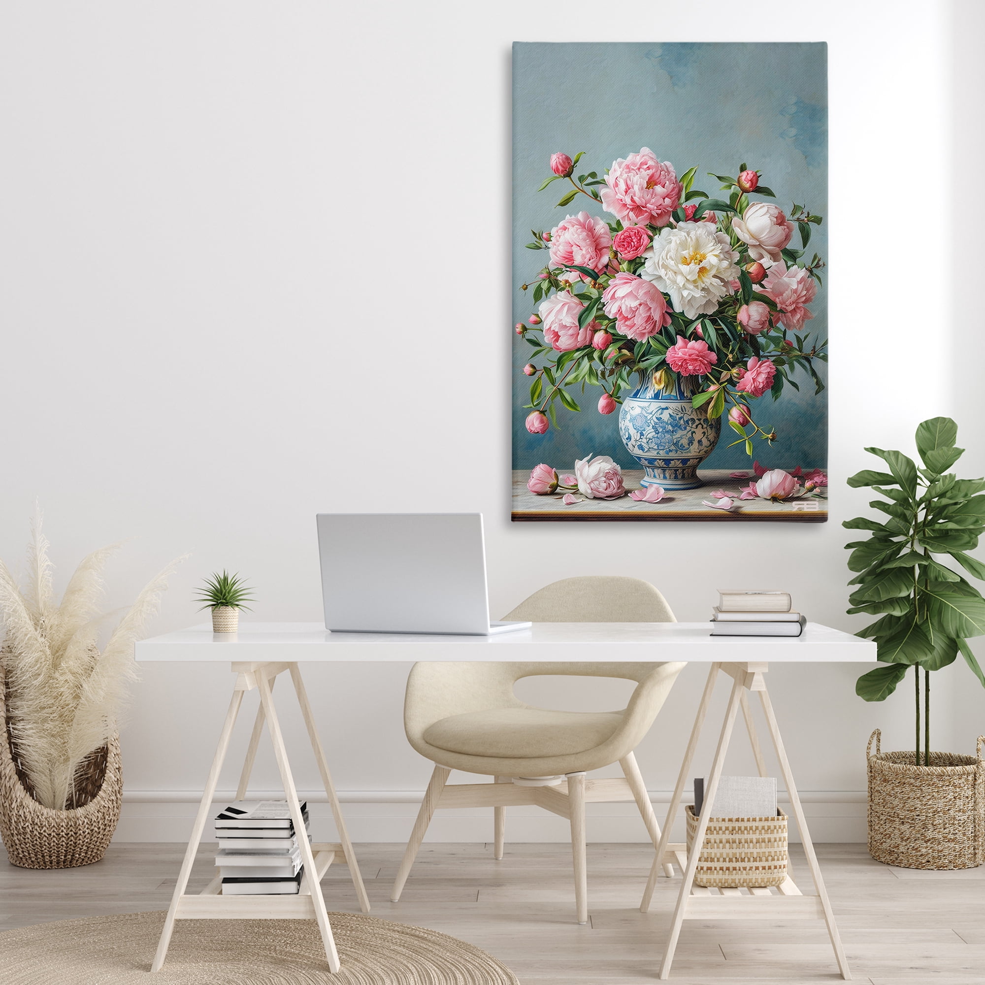 Stupell Industries Full Peonies Vase Botanical & Floral Painting Gallery Wrapped Canvas Art Print Wall Art, 30 x 45