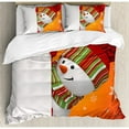 thumbnail image 3 of Christmas Duvet Cover Set Twin Size, Cute Snowman with Mittens and Hat and Scarf New Year Celebration Festive Design, Decorative 2 Piece Bedding Set with 1 Pillow Sham, White Orange, by Ambesonne, 3 of 3