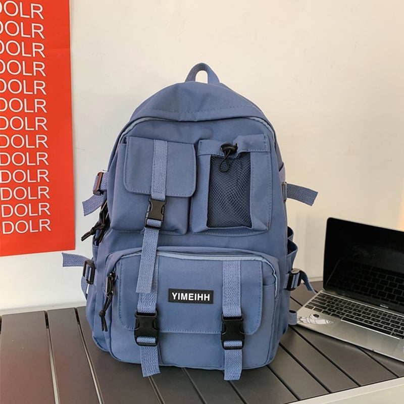 Multiple Pocket Backpack Men Canvas Insert Buckle Designer Bag Teenager Laptop Backpacks Student College School Bags For Women Blue