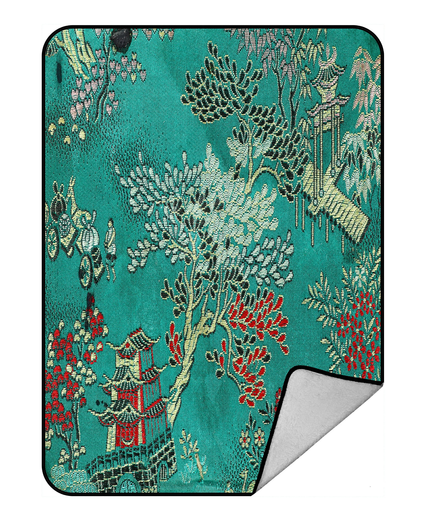 ABPHQTO Vintage Traditional Oriental Silk Embroidery Fleece Blanket Fleece Back Throw Blanket