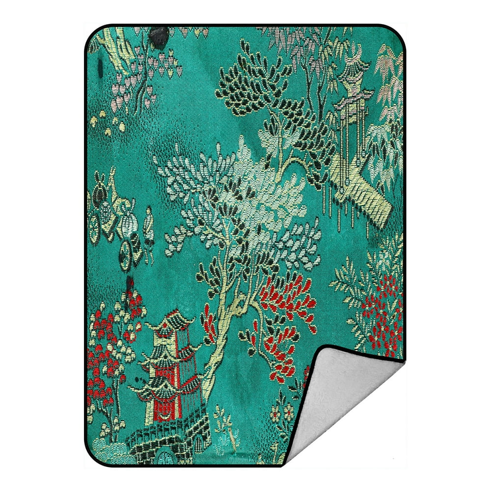 ABPHQTO Vintage Traditional Oriental Silk Embroidery Fleece Blanket