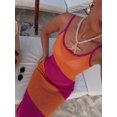 thumbnail image 4 of Womens Color Block Knit Maxi Dress Hot Pink & Orange Asymmetric Strapless, 4 of 5