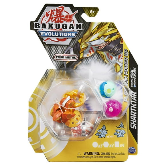 Bakugan Evolutions, Shartktar with Nano Widow and Sludgem Platinum Power Up Pack, True Metal Bakugan Action Figure, 2 Nanogan, 2 Bakucore, 2 Ability Cards, Kids Toys for Boys, Ages 6 and Up
