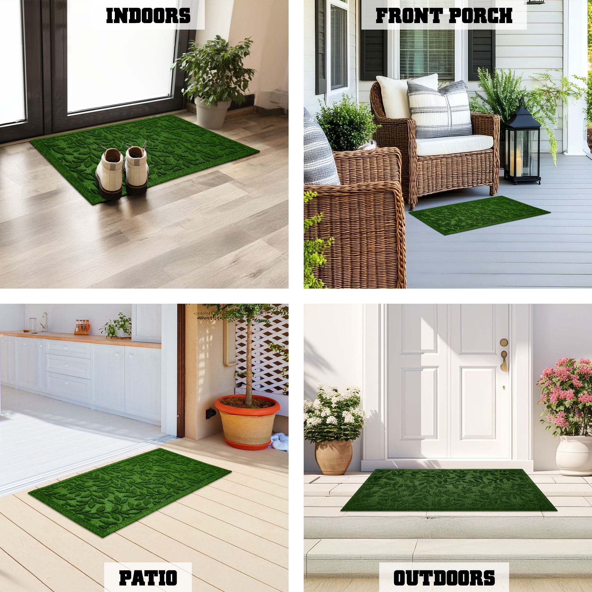 G128 17x29in Green Leaves Welcome Mat, Outdoor/Indoor Front Door Rug for Entryway, Durable Doormat for Porch, Patio, or Indoor/Outdoor Use