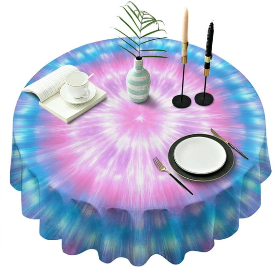 Colorful Tie Dye Mandala Pattern Round Tablecloth 60"x60",Wrinkle Wipeable Table Cloth for Kitchen Dining Room Picnic Patio Party