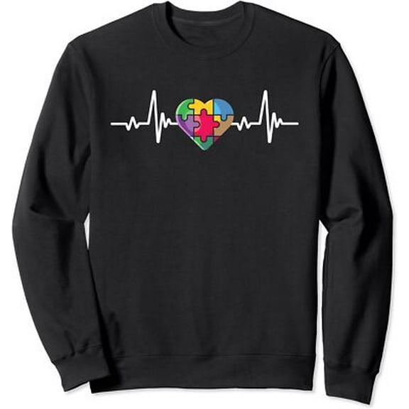 Simple Fit Heartbeat Heart Puzzle Autistic Autism Awareness Unisex Crewneck Sweatshirt All Size S-5XL