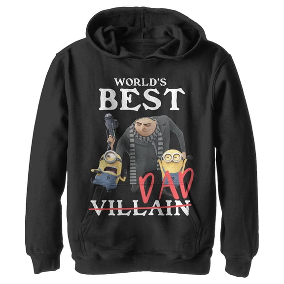 Boy's Despicable Me World's Best Dad Gru and Minions Pull Over Hoodie Black Large