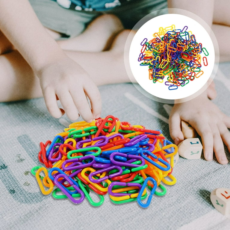Plastic Hooks Chain Links, 400 Pcs Rainbow Color Plastic C-clips Hooks Chain  Links C-links Kids Educational Learning Toy Rat Parrot Bird Toy Cage Part