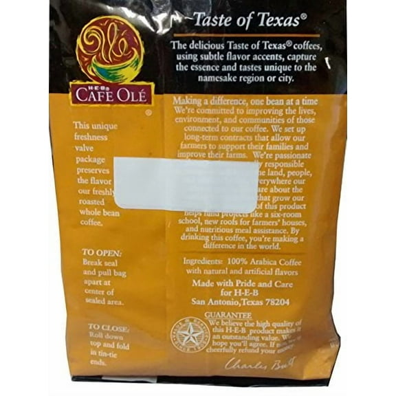 HEB Cafe Ole Whole Bean Coffee 12oz Bag (Pack of 3) (Houston Blend - Light Roast)