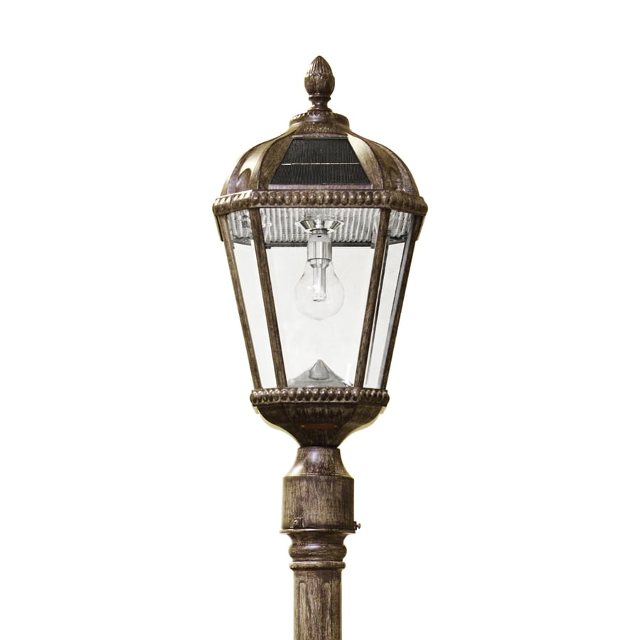Gama Sonic Solar Outdoor Lamp Post Light, Weathered Bronze Aluminum Finish and Beveled Glass Panels, 10-Year Royal Bulb, Warm White LED with Omni-Direction Reflector, 87-inch Height, 98B301