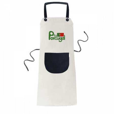 

Portugal National Flag Green Pattern Apron Adjustable Bib Cotton Linen BBQ Kitchen Pocket Pinafore