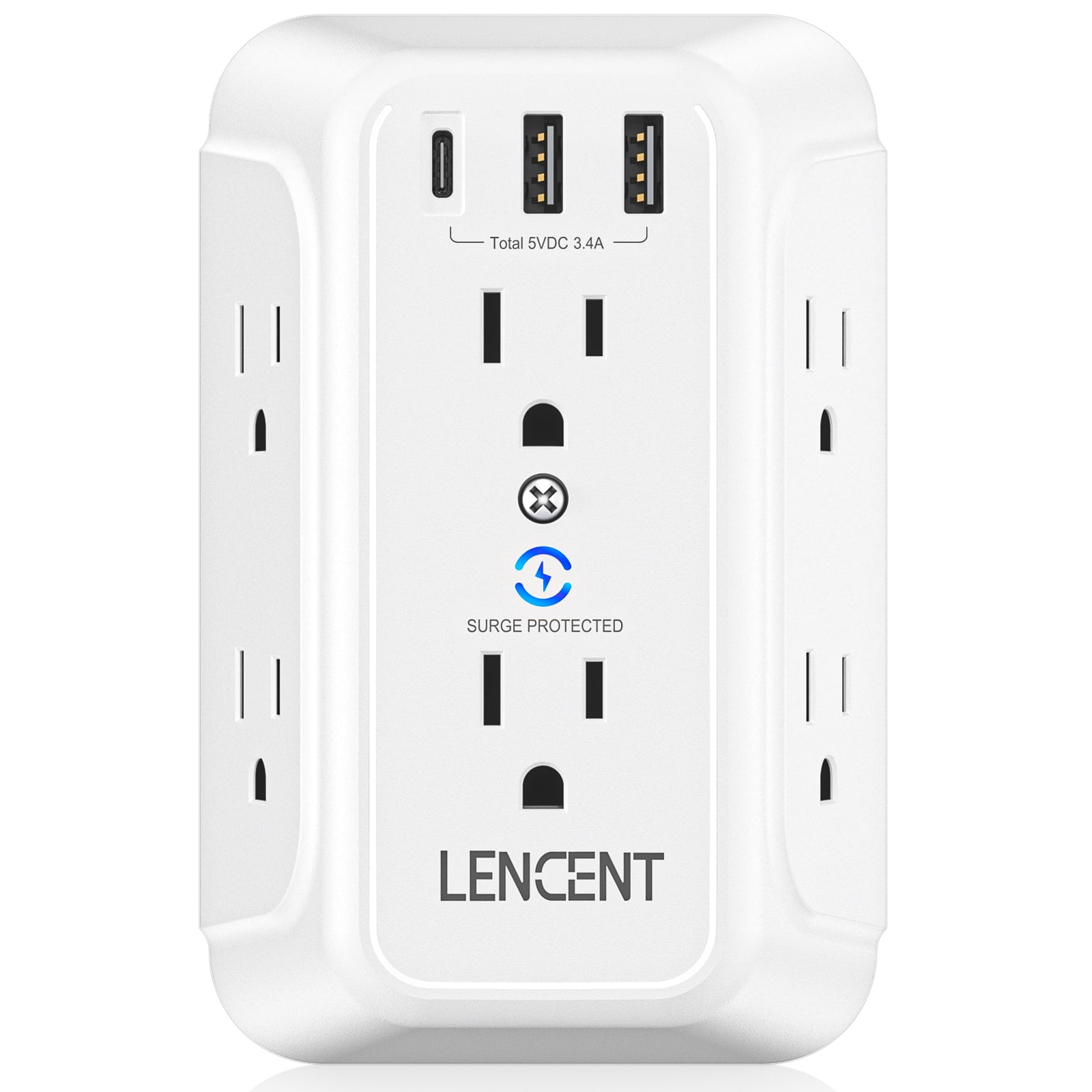 LENCENT USB Wall Charger, 6 Multi Plug Outlet Extender with PD TypeC