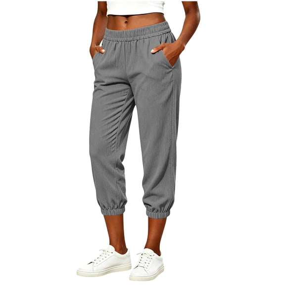 ZHYou No Boundarie Womens Capri Pants Slim Fit Cuffed Leg Corduroy Elastic Waist Cropped Tapered Joggers with Pockets,Gray,Size XL